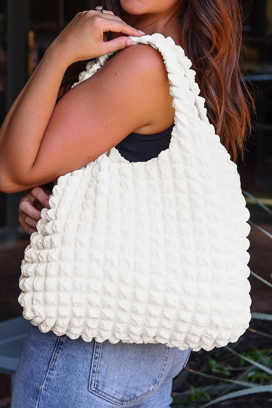 Textured Pleated Bubble Shoulder Bag - Klazzi Fashion Boutique