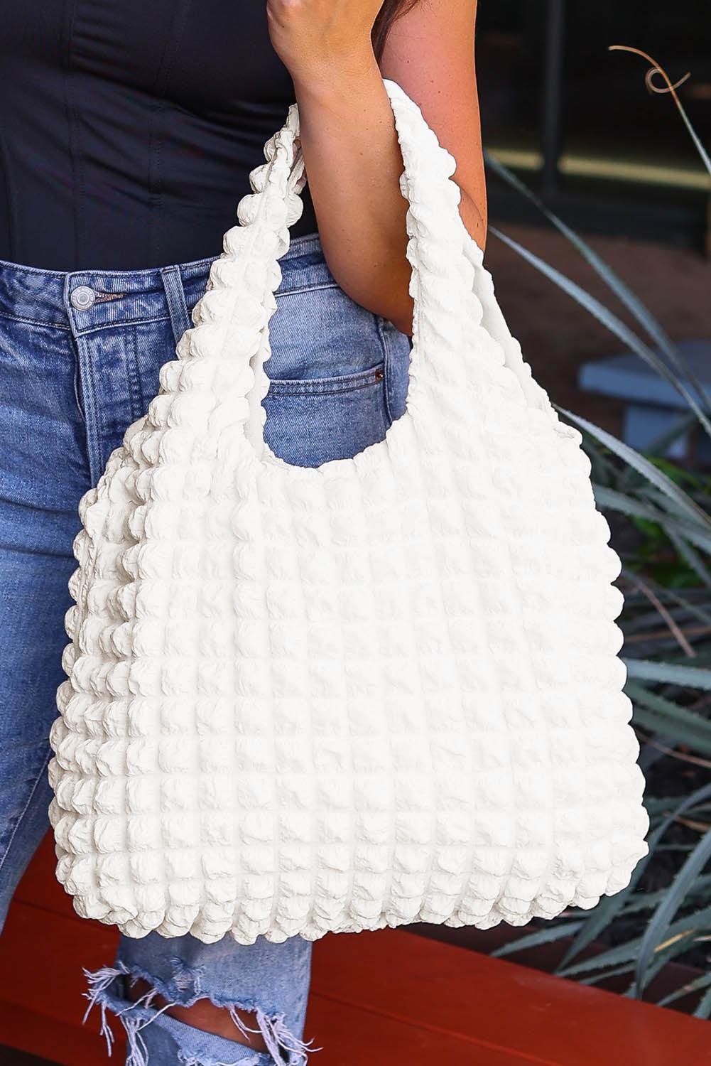 Textured Pleated Bubble Shoulder Bag - Klazzi Fashion Boutique