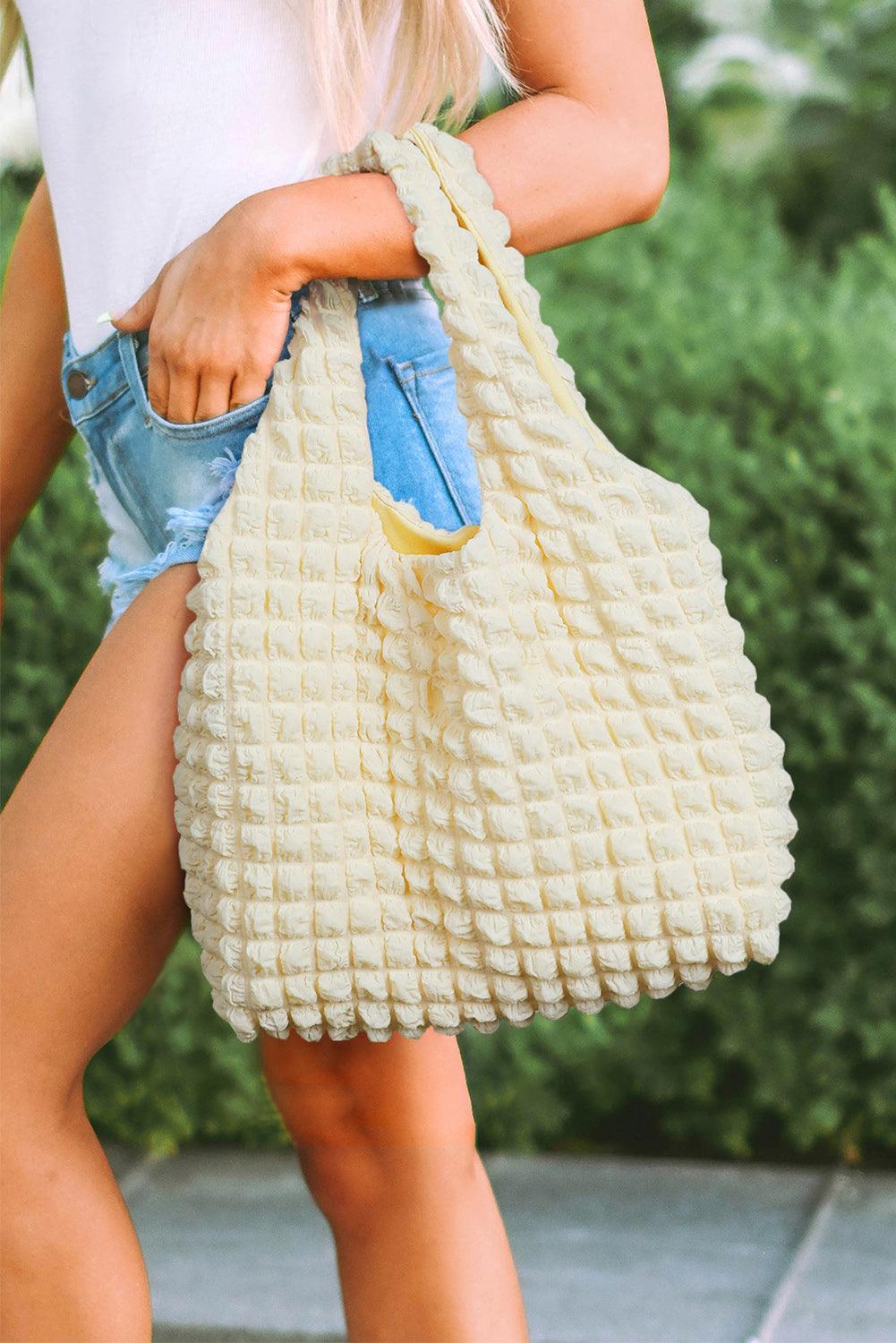 Textured Pleated Bubble Shoulder Bag - Klazzi Fashion Boutique