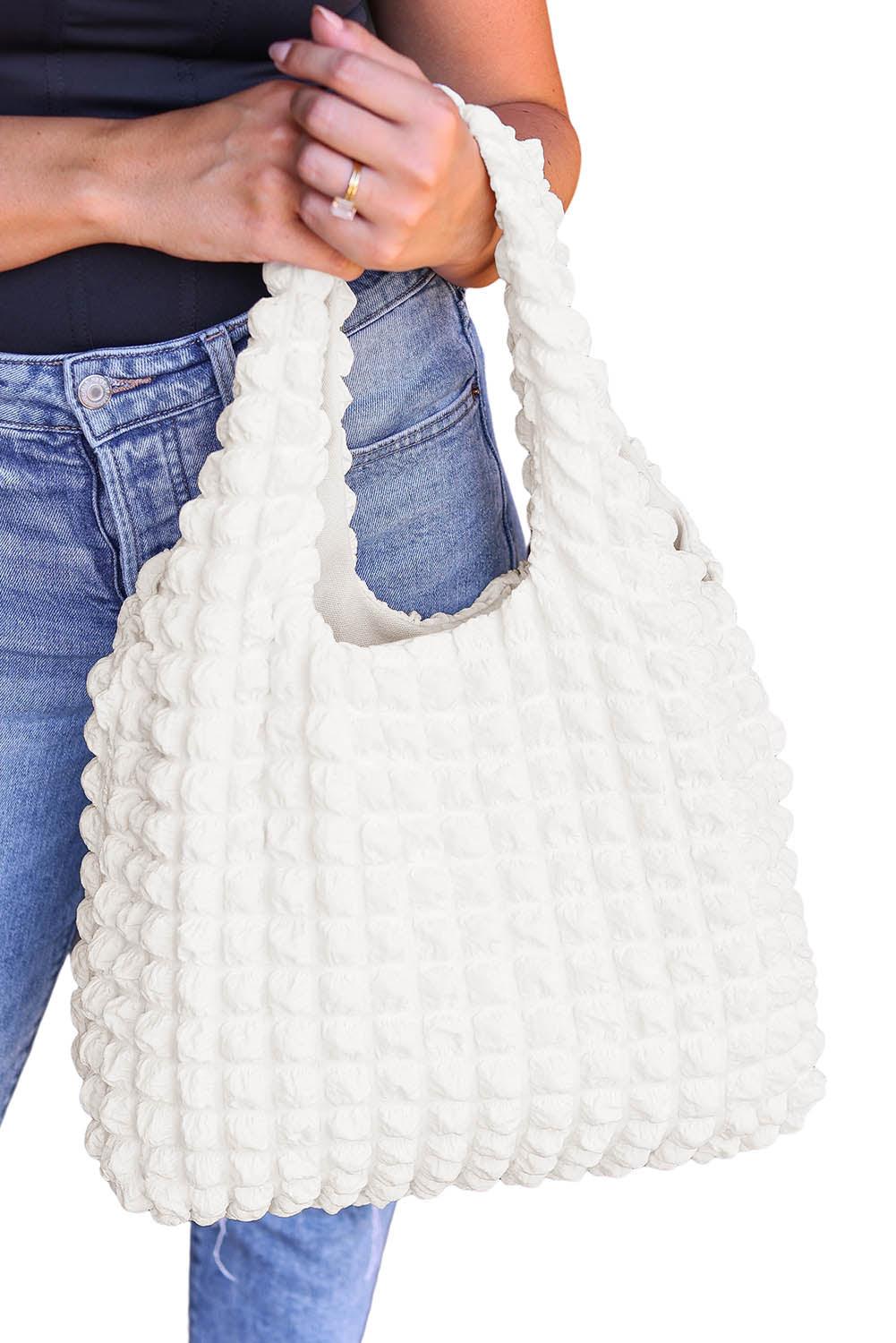 Textured Pleated Bubble Shoulder Bag - Klazzi Fashion Boutique