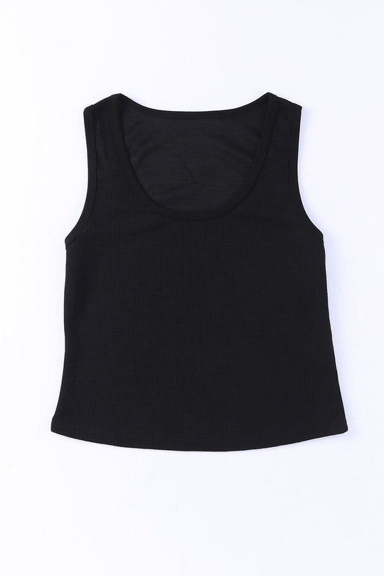 Waffle Plain Knit Tank Top - Klazzi Fashion Boutique