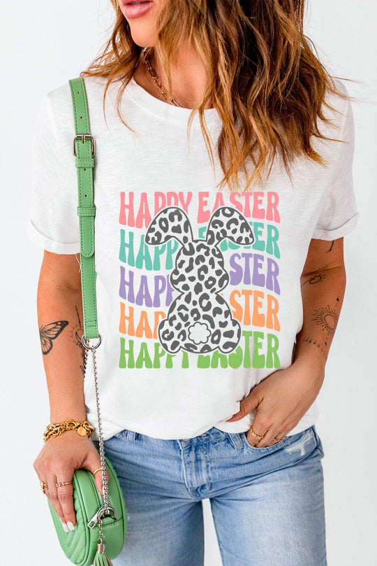 White "Happy Easter" Bunny T Shirt