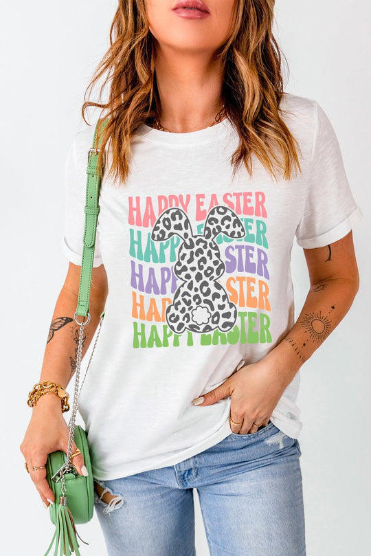 White "Happy Easter" Bunny T Shirt