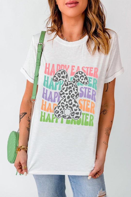 White "Happy Easter" Bunny T Shirt