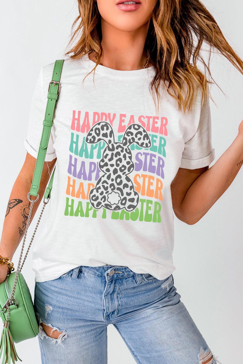 White "Happy Easter" Bunny T Shirt