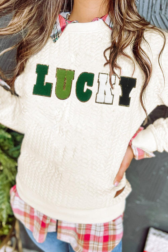 Chenille "Lucky" Knit Sweatshirt