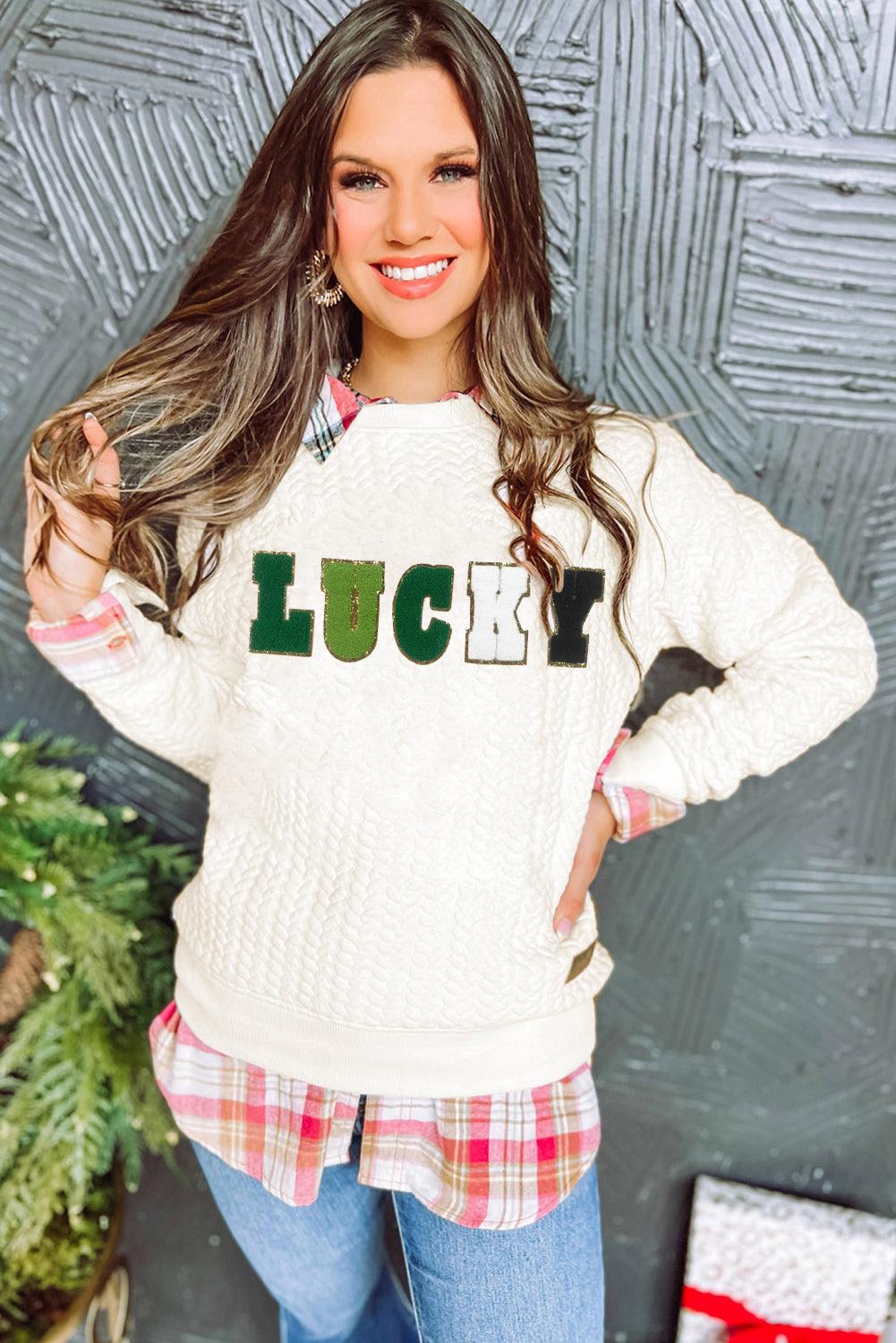 Chenille "Lucky" Knit Sweatshirt