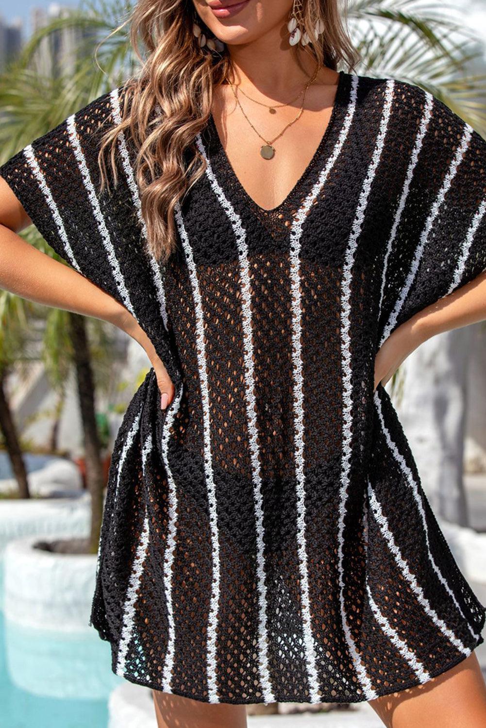 Striped Crochet Loose Beach Cover Up