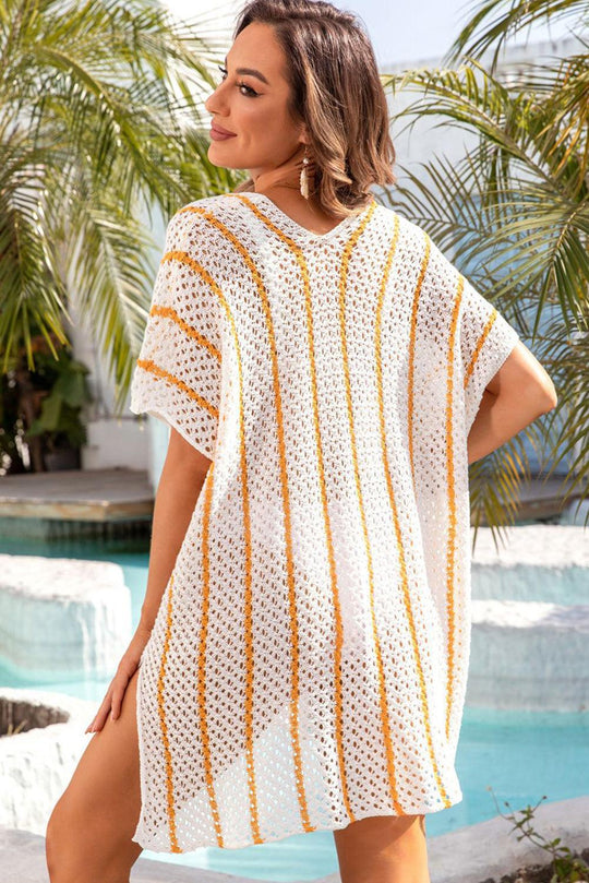 Striped Crochet Loose Beach Cover Up