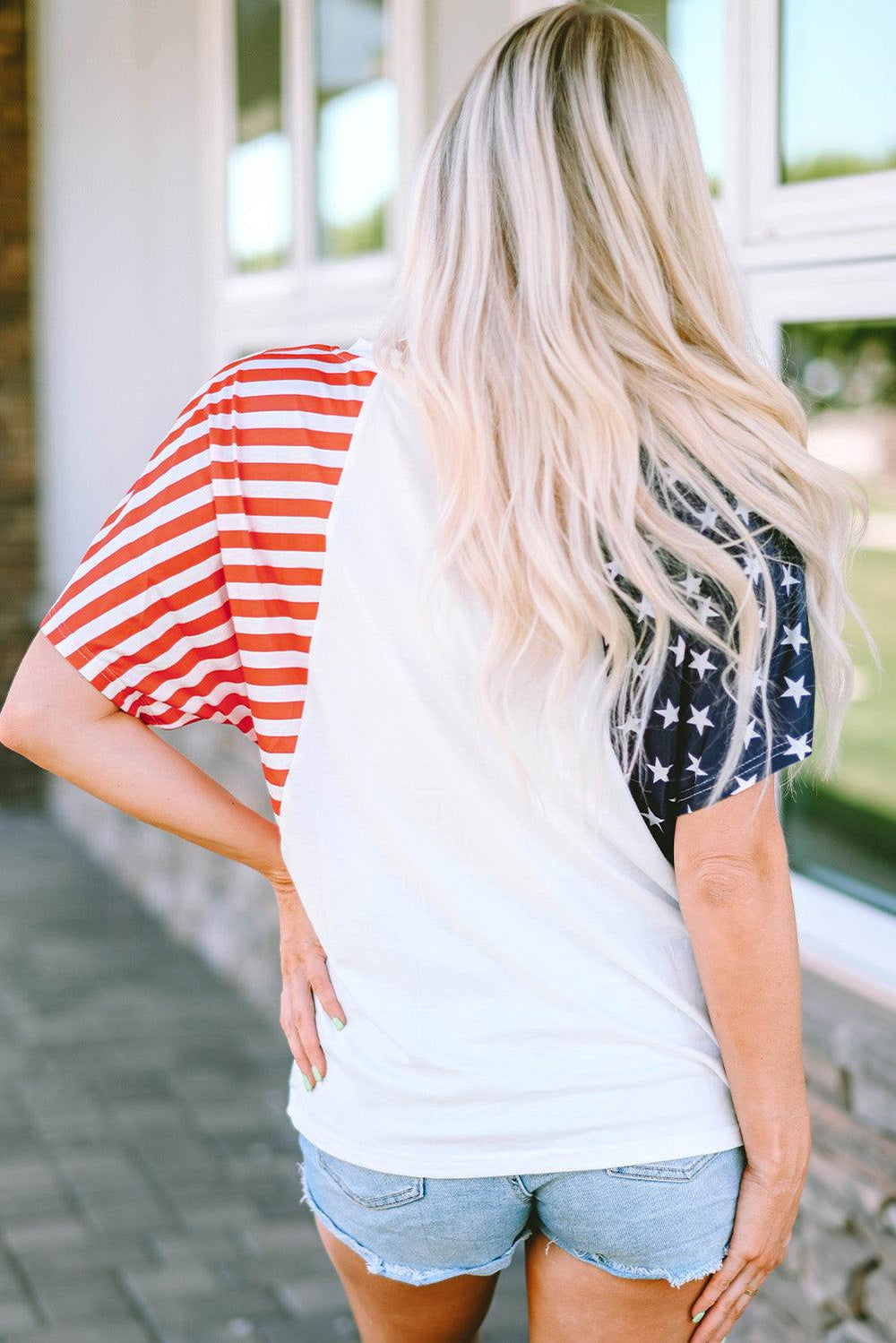 American USA Flag Sequin White T Shirt