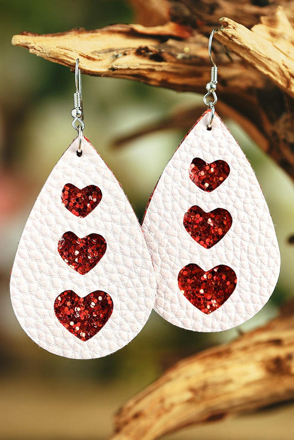  Valentines Heart Leather Dangle Earrings