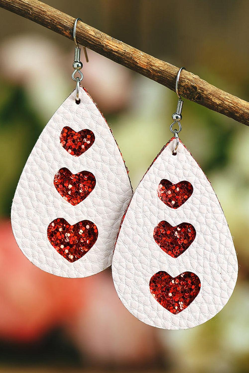  Valentines Heart Leather Dangle Earrings