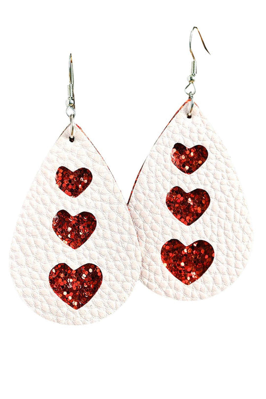  Valentines Heart Leather Dangle Earrings