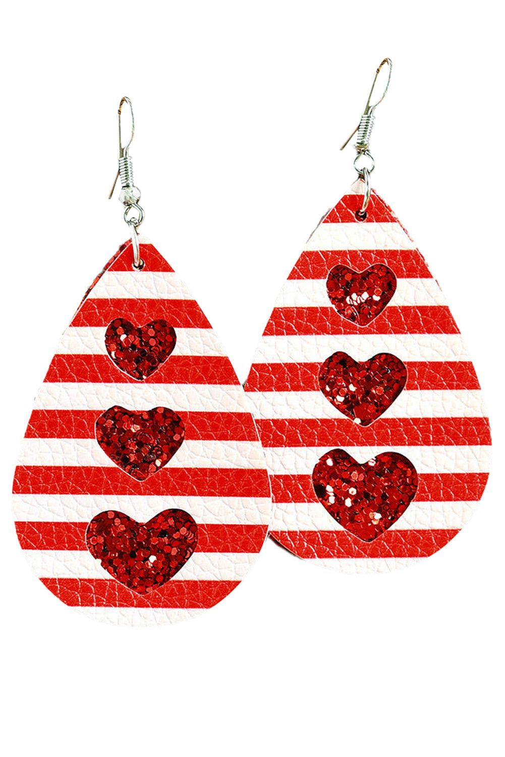  Valentines Heart Leather Dangle Earrings