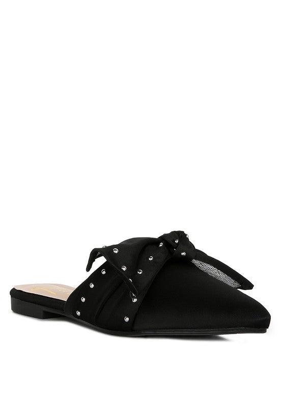 Yancy Studded Chic Bow Flat Mules - Klazzi Fashion Boutique