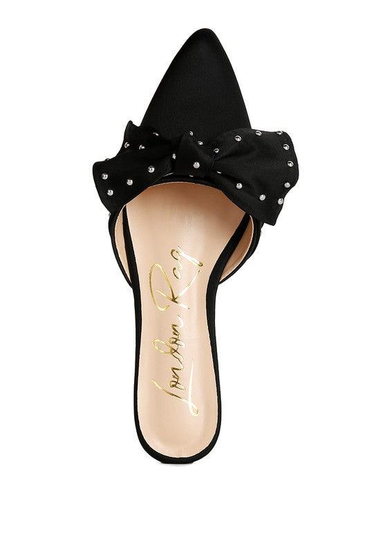 Yancy Studded Chic Bow Flat Mules - Klazzi Fashion Boutique