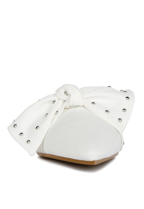 Yancy Studded Chic Bow Flat Mules - Klazzi Fashion Boutique