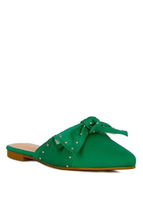 Yancy Studded Chic Bow Flat Mules - Klazzi Fashion Boutique