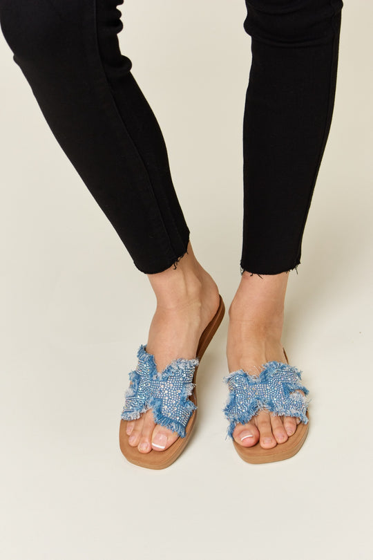 Raw Denim H-Band Flat Sandals