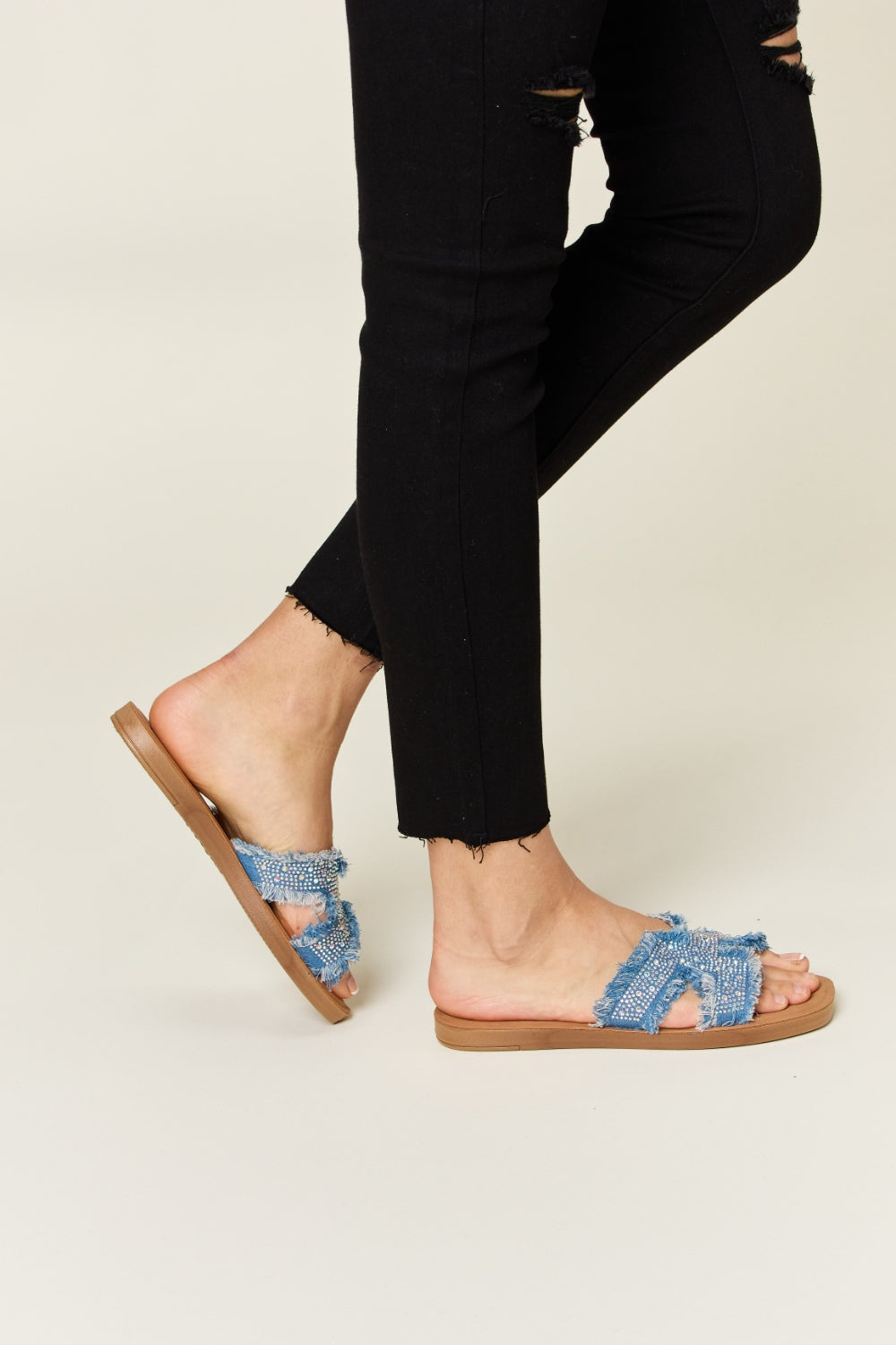 Raw Denim H-Band Flat Sandals