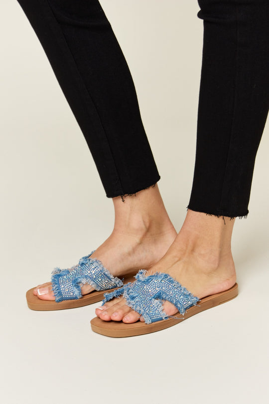 Raw Denim H-Band Flat Sandals