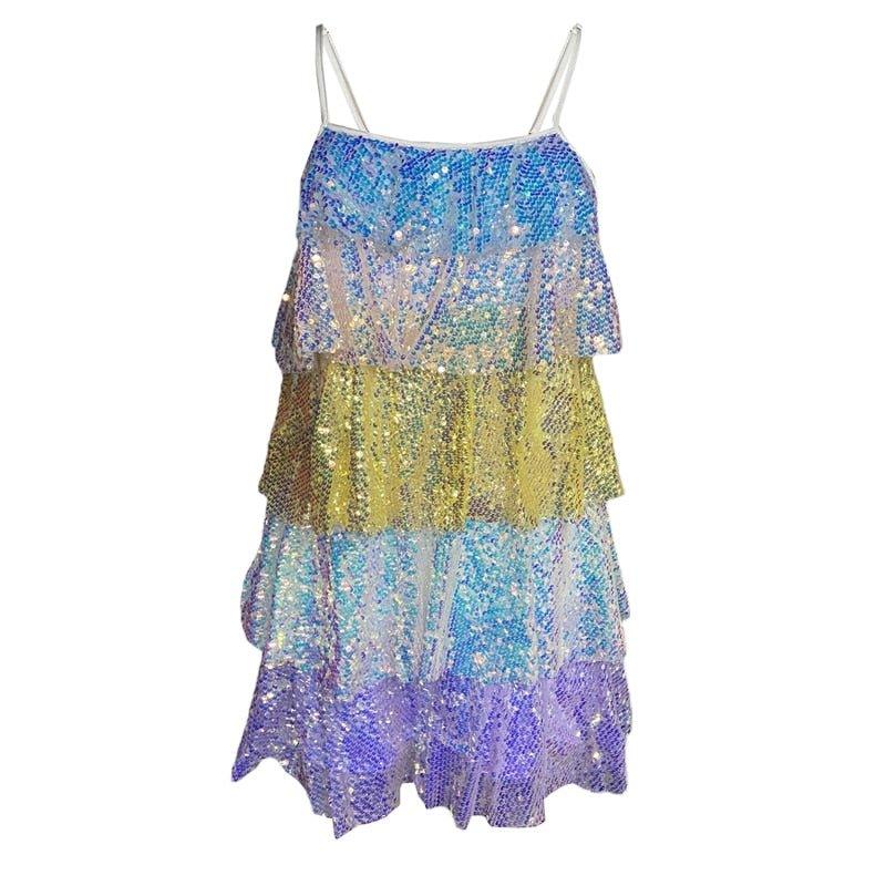 Birthday Queens Sequins Ruffle Mini Tiered Dress - Klazzi Fashion Boutique