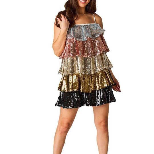 Birthday Queens Sequins Ruffle Mini Tiered Dress - Klazzi Fashion Boutique