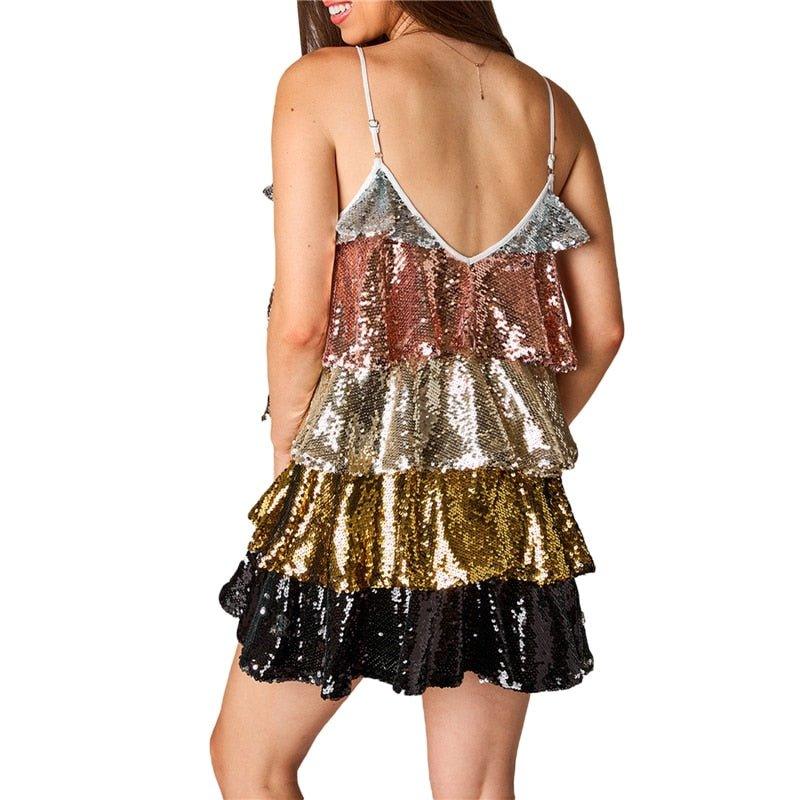 Birthday Queens Sequins Ruffle Mini Tiered Dress - Klazzi Fashion Boutique