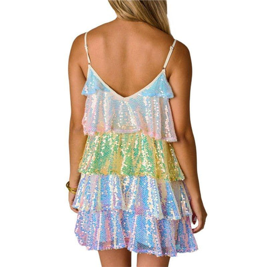 Birthday Queens Sequins Ruffle Mini Tiered Dress - Klazzi Fashion Boutique