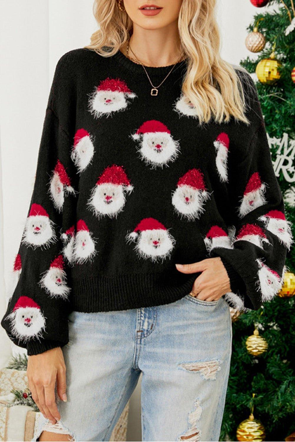 Black Christmas Mini Santa Claus Sweater - Klazzi Fashion Boutique