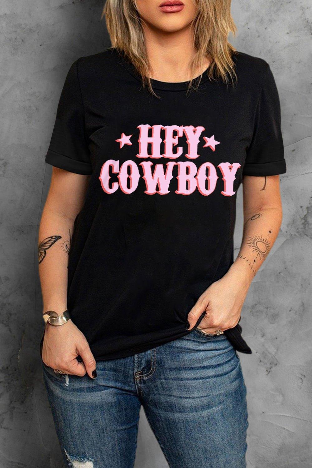 Black "HEY COWBOY" T-Shirt - Klazzi Fashion Boutique