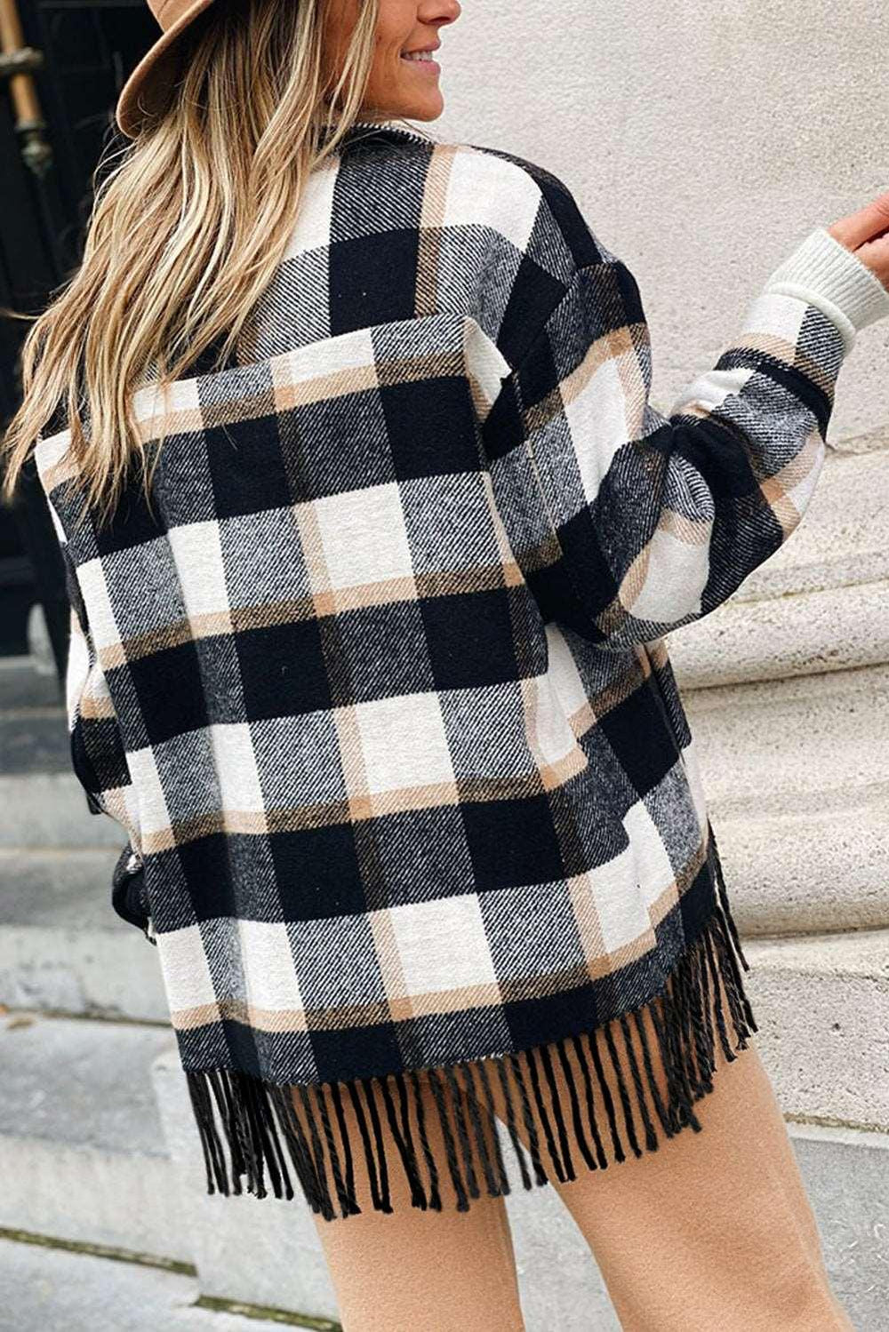 Black Plaid Fringed Jacket