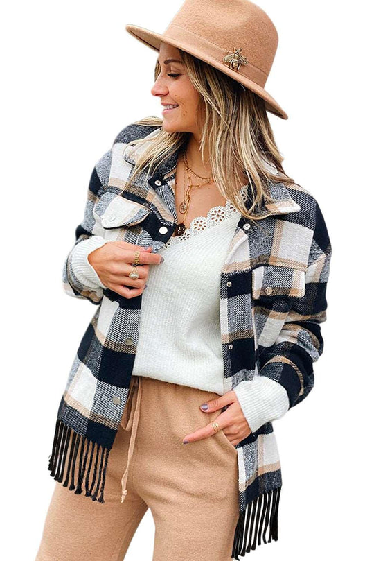 Black Plaid Fringed Jacket