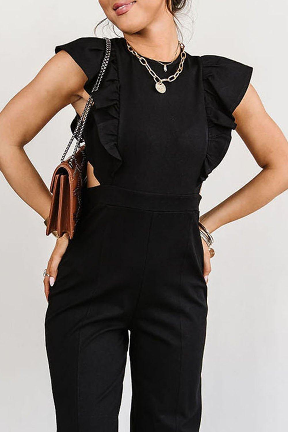 Black Ruffle Cut-Out Sleeve Jumper - Klazzi Fashion Boutique