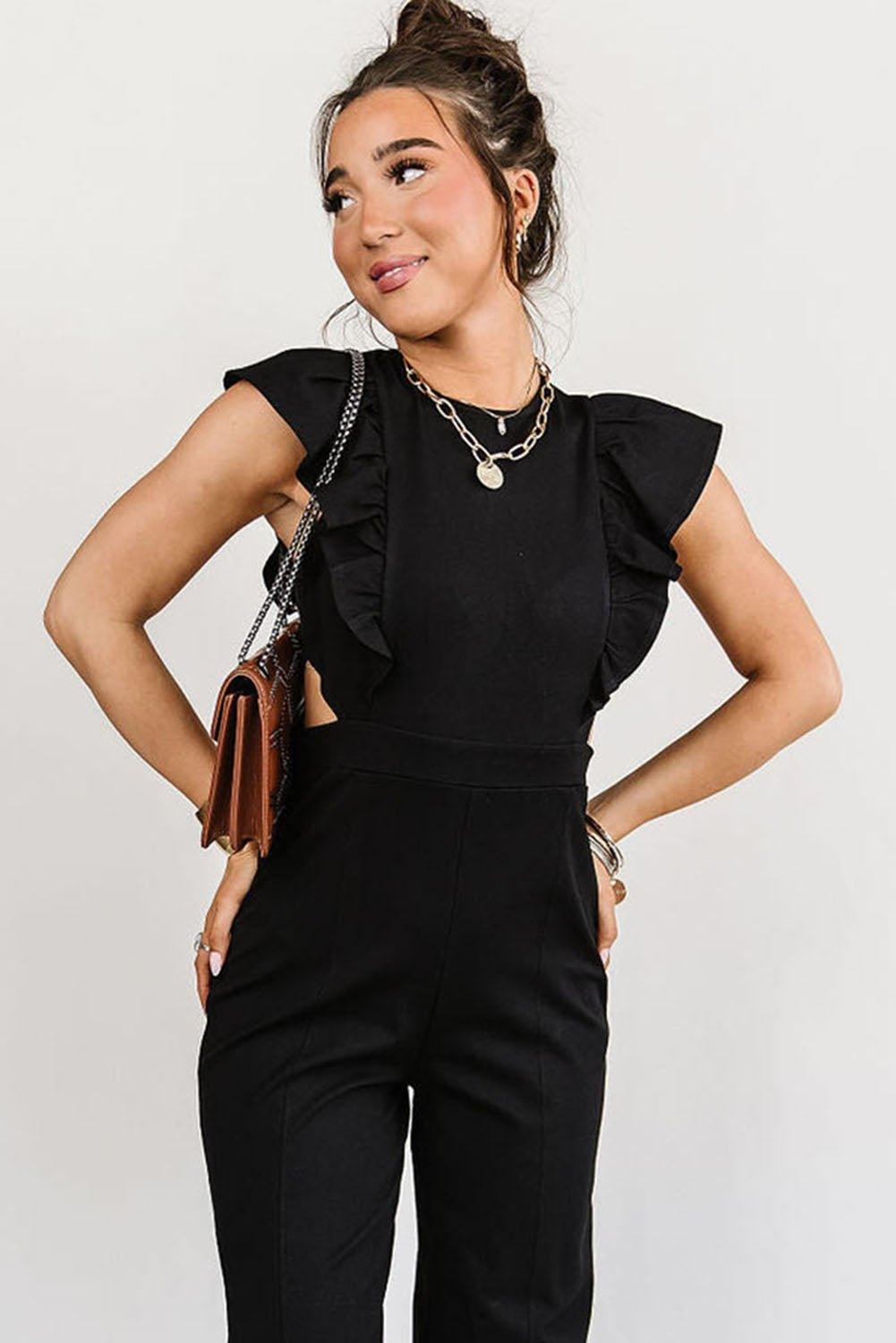 Black Ruffle Cut-Out Sleeve Jumper - Klazzi Fashion Boutique