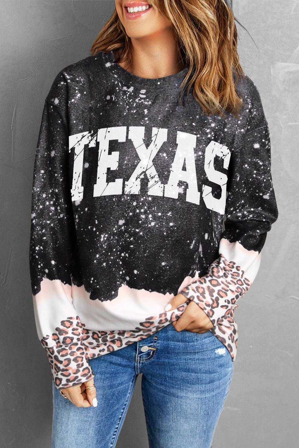 Black "TEXAS" Leopard Sweatshirt - Klazzi Fashion Boutique