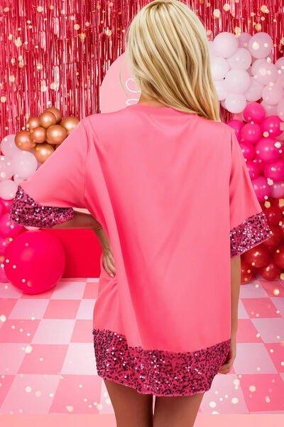 Bougie Heart Candy Cane Sequin T-Shirt - Klazzi Fashion Boutique