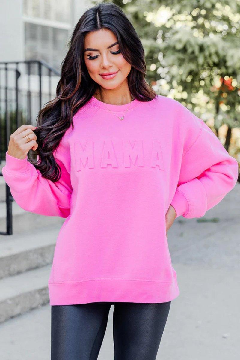 Bright Pink "MAMA" Casual Sweatshirt - Klazzi Fashion Boutique