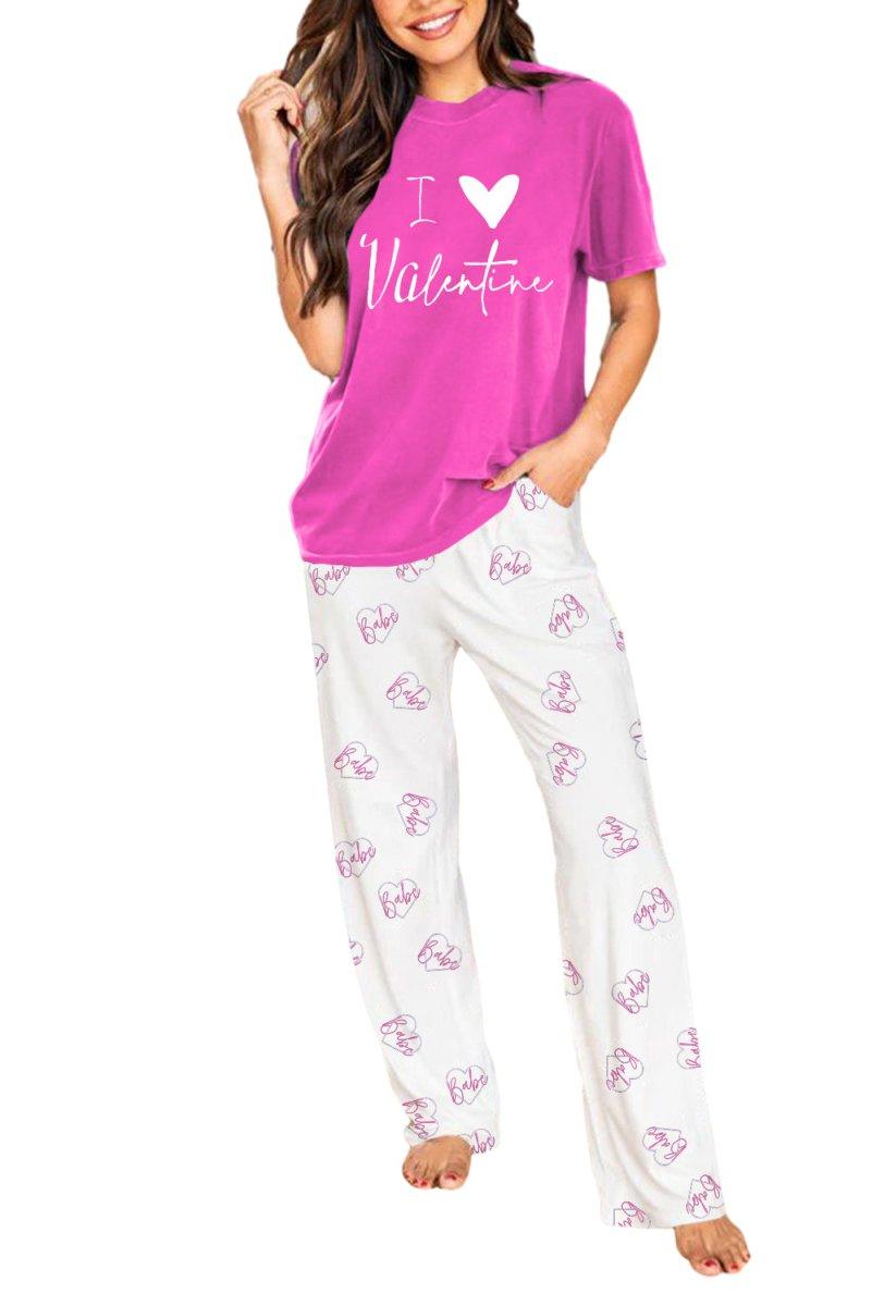 Bright Pink Valentine Lounge Pants Set - Klazzi Fashion Boutique