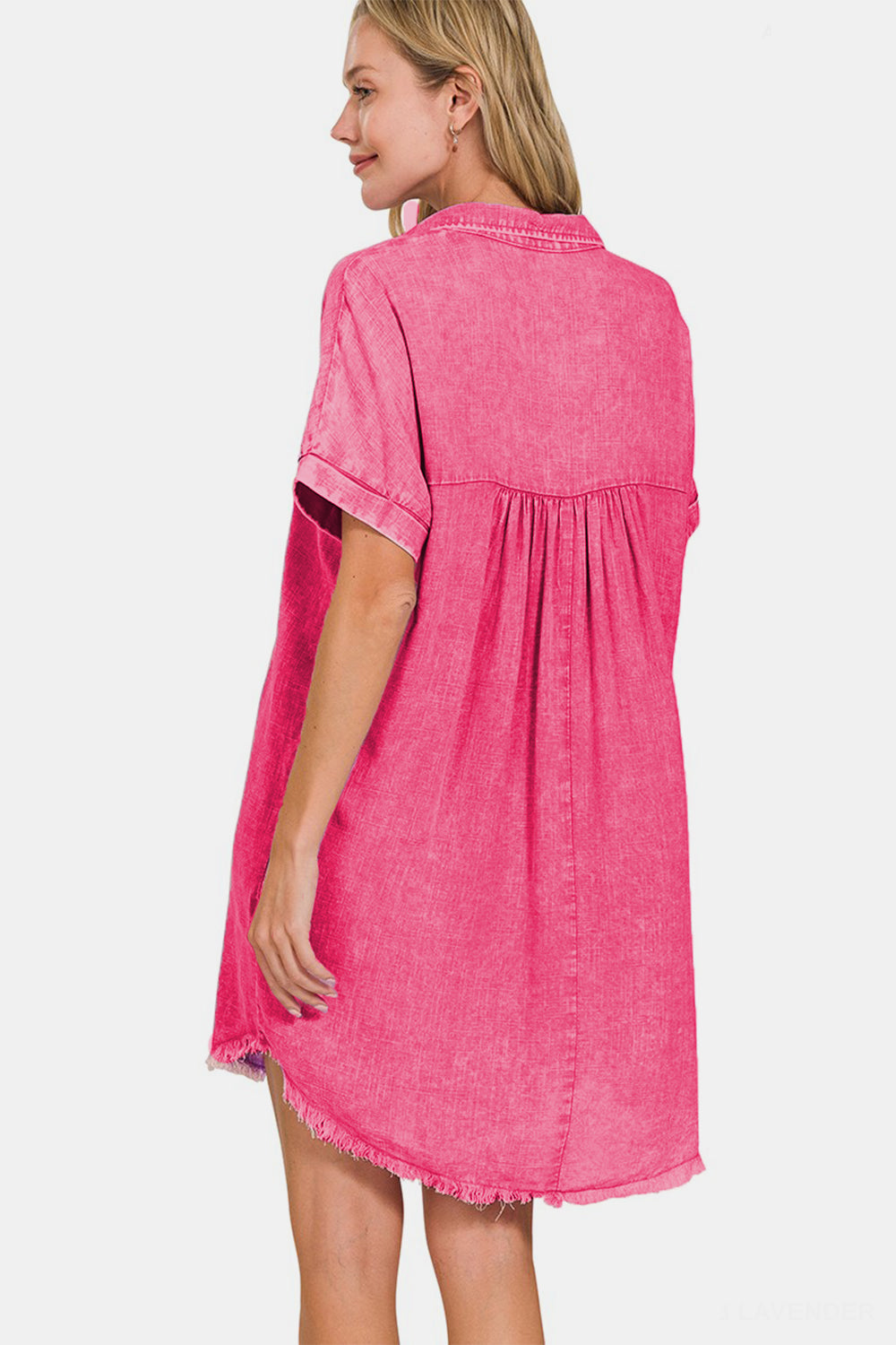 Zenana Pink Linen Distressed Dress