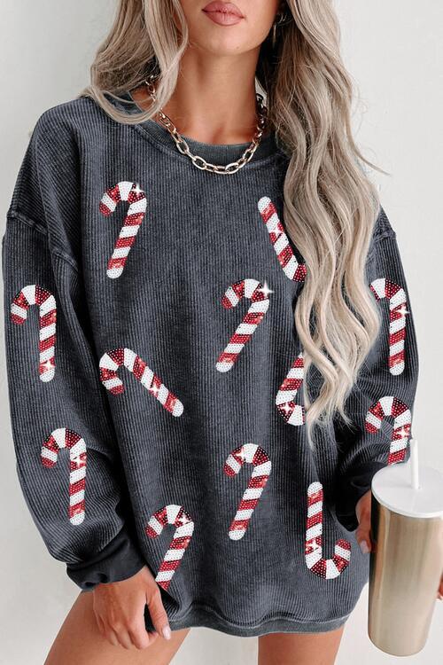 Candy Cane Sequins Sweatshirt - Klazzi Fashion Boutique