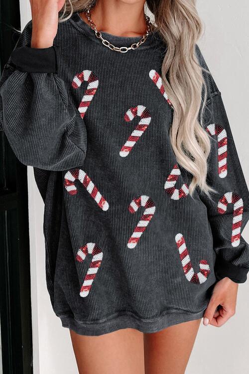 Candy Cane Sequins Sweatshirt - Klazzi Fashion Boutique