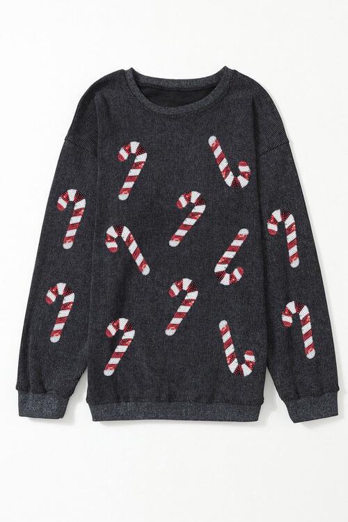 Candy Cane Sequins Sweatshirt - Klazzi Fashion Boutique