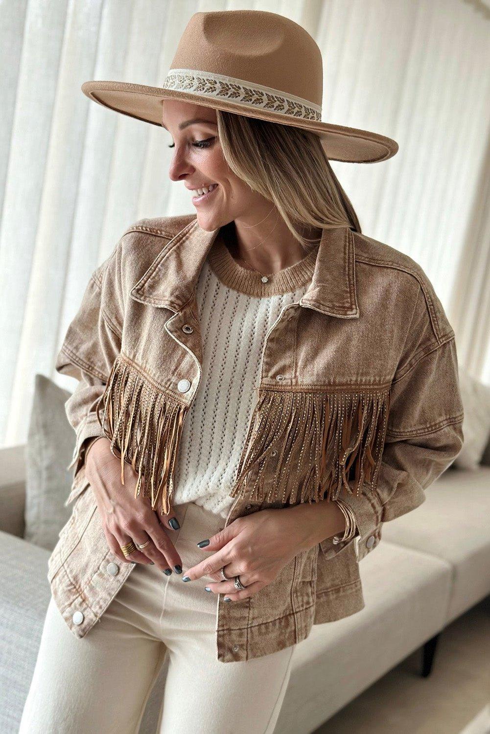 Cowgirl Rhinestone Fringed Denim Jacket