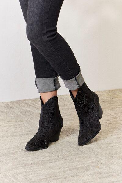 Cassie Rhinestone Ankle Cowboy Boots - Klazzi Fashion Boutique