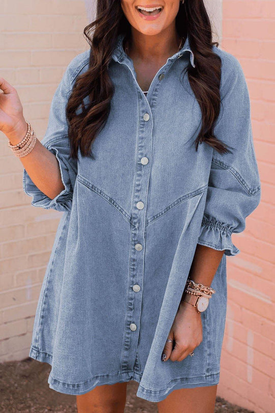 Cheyanne Long Sleeve Denim Mini Dress - Klazzi Fashion Boutique