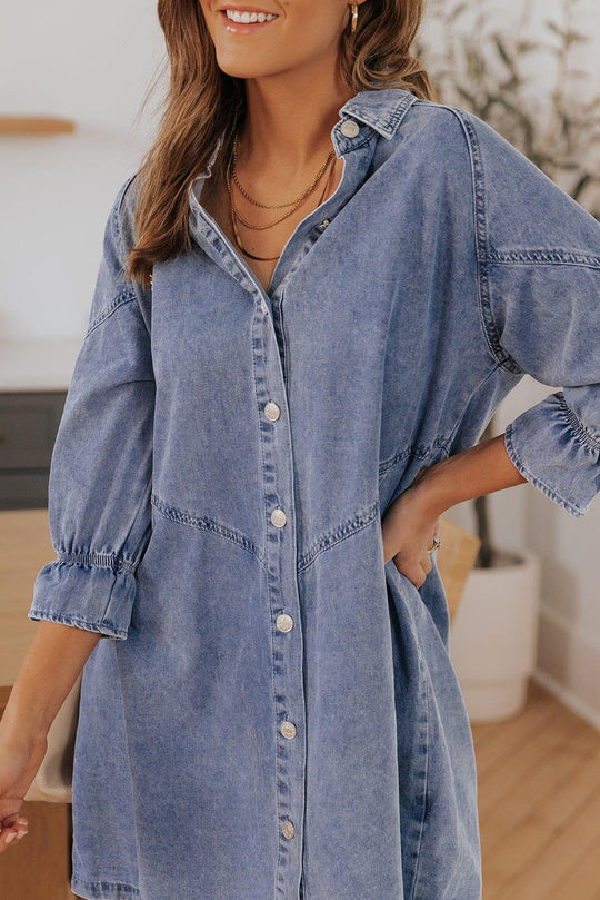 Cheyanne Long Sleeve Denim Mini Dress - Klazzi Fashion Boutique