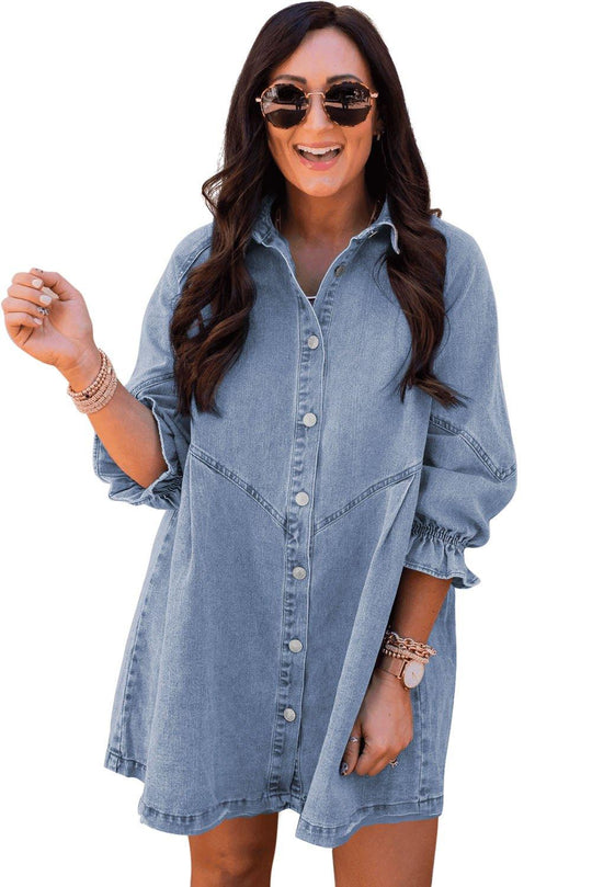 Cheyanne Long Sleeve Denim Mini Dress - Klazzi Fashion Boutique