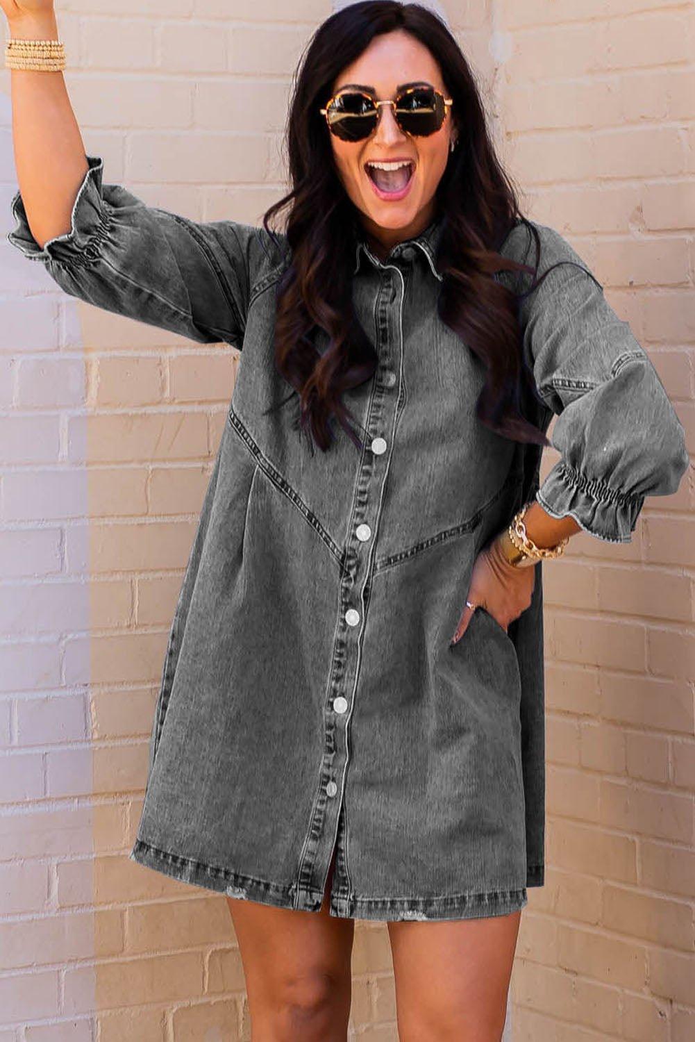 Cheyanne Long Sleeve Denim Mini Dress - Klazzi Fashion Boutique