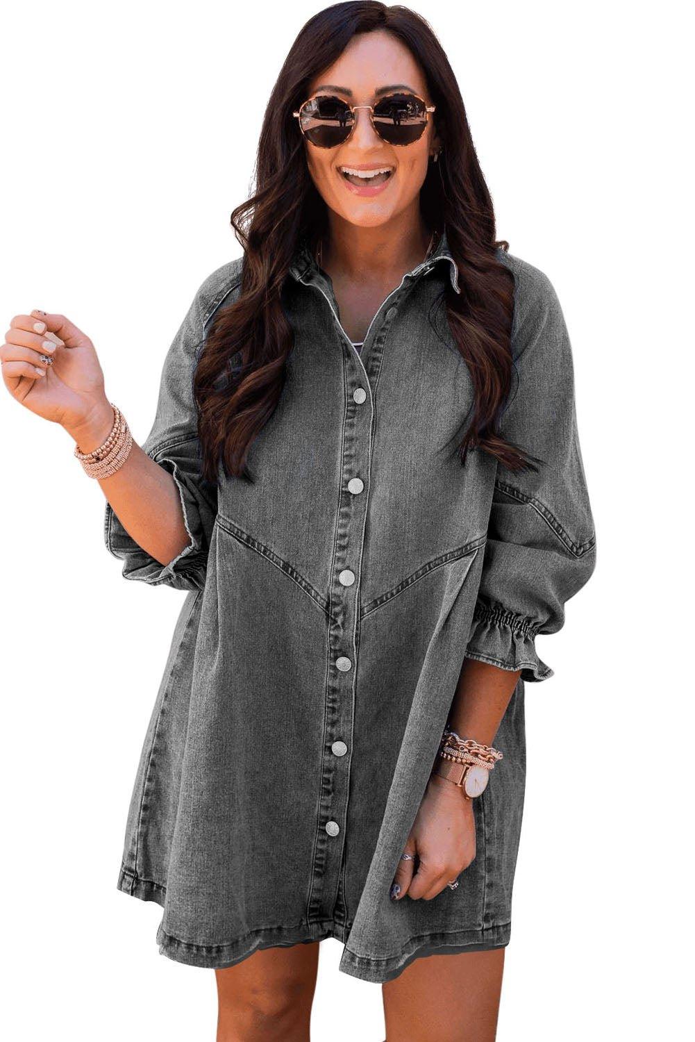 Cheyanne Long Sleeve Denim Mini Dress - Klazzi Fashion Boutique